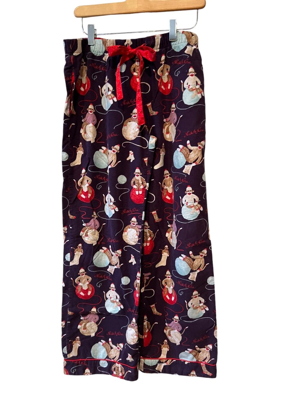 Nick & Nora Knitting Sock Monkey Flannel Pajama Pants Plum S